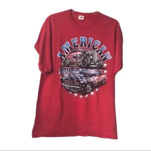 Fruit of the Loom Mens Red White and Blue American Power car t-shirt Sz XL